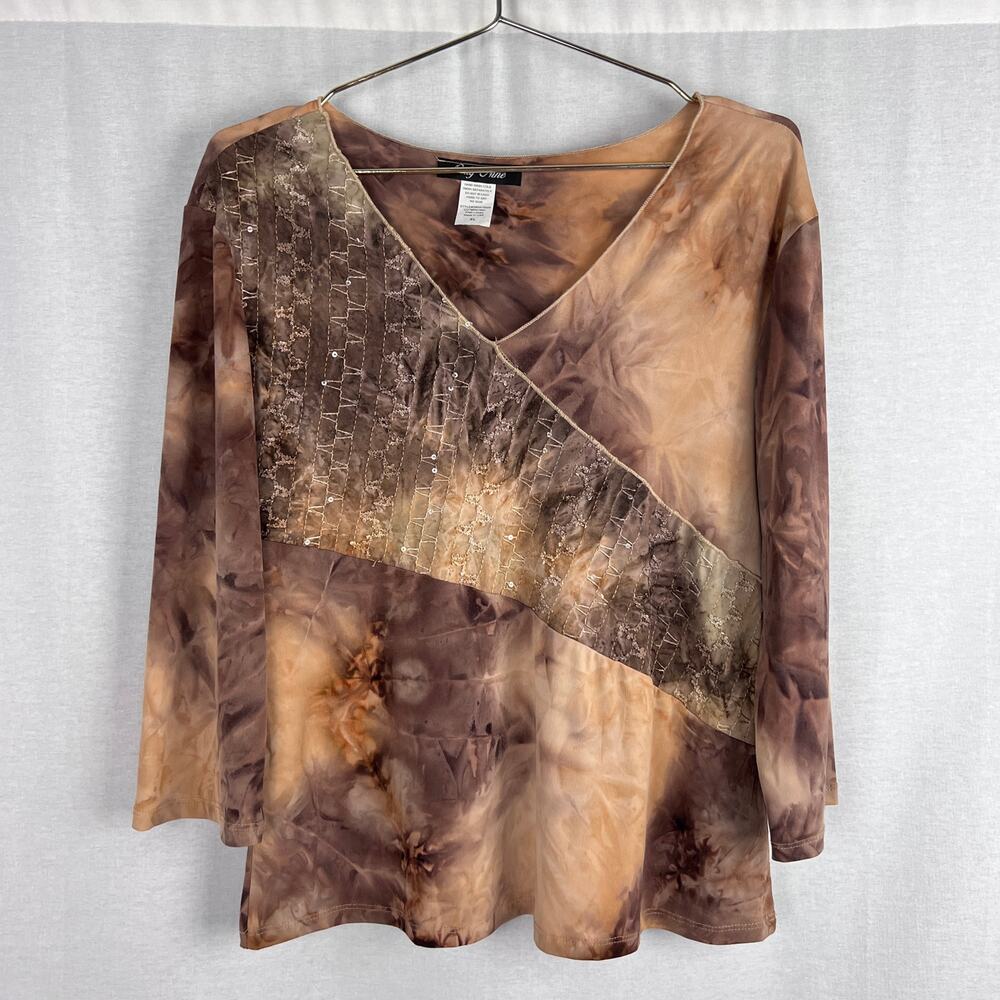 Vintage 90s Fairy Grunge Top Women XL Brown Tie Dye Forest Goblincore Indie Boho